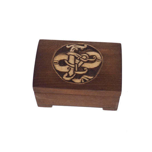 Wooden jewelry box, urnes dragon viking plait, hand carved, personalized, history pattern, gift box, custom jewelry box, wedding memory box,