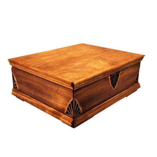 Hand-carved wooden box with Gothic motifs