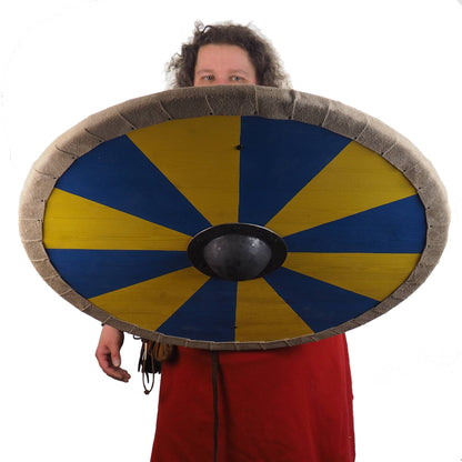 Blue and Yellow Viking Shield Pattern, Norsman shield, Wall decor, Larp and reenactment, SCA ready, black shield