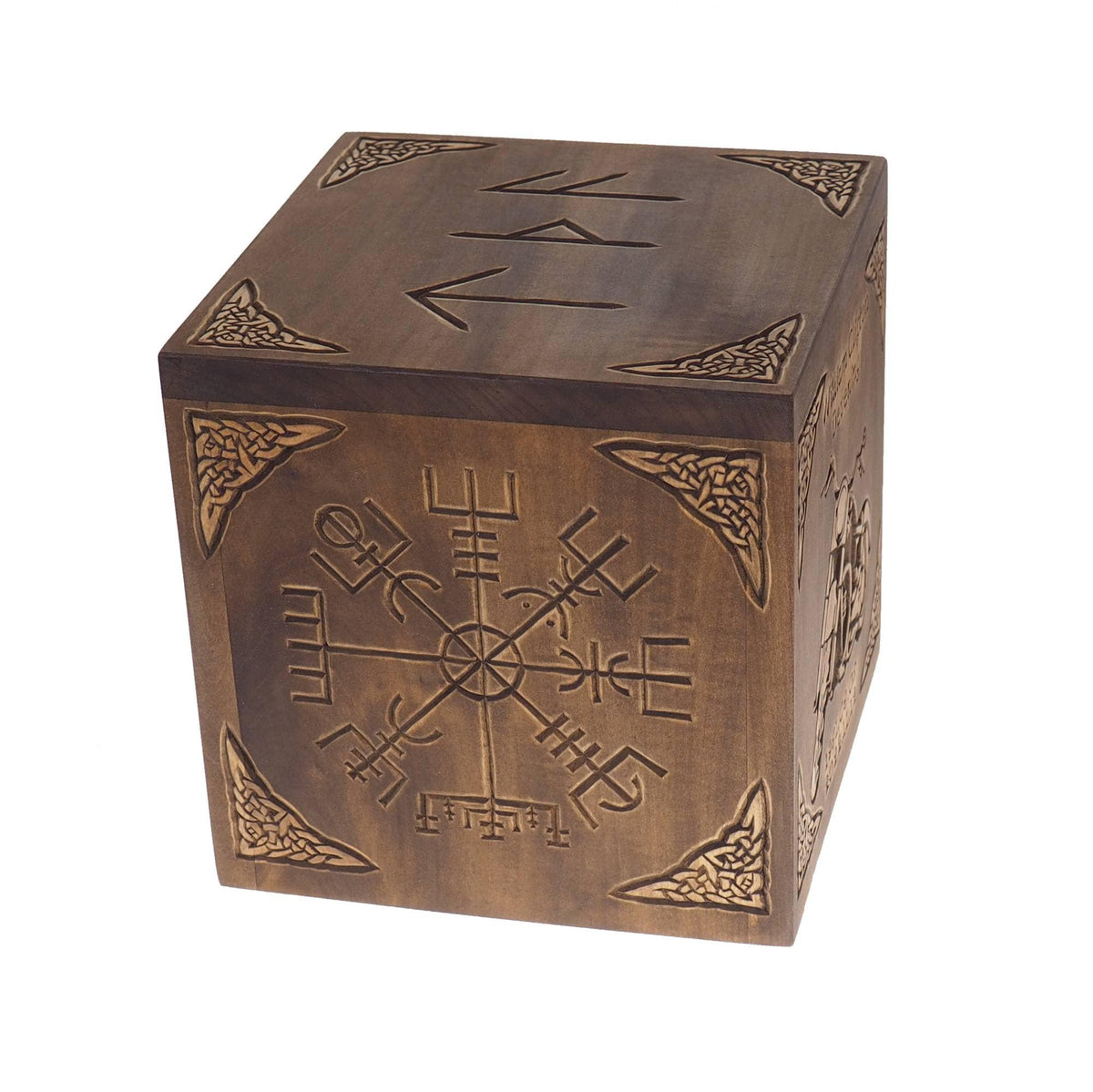 Square Personalized Wood Urn, Vegvisir, For Human Ashes, Wooden Memorial Box, Carved Keepsake Cremation Urns, Medieval Viking style