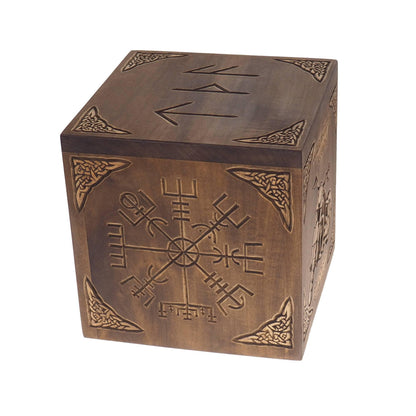 Square Personalized Wood Urn, Vegvisir, For Human Ashes, Wooden Memorial Box, Carved Keepsake Cremation Urns, Medieval Viking style