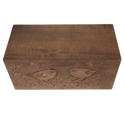 Double  Wood Urn Personalized For Human Ashes, Bird pattern,  Wooden Memorial Box Carved , Keepsake Cremation Urns,  Boxes For Burial