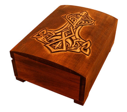 Wooden historical jewelry box with Thor Hammer