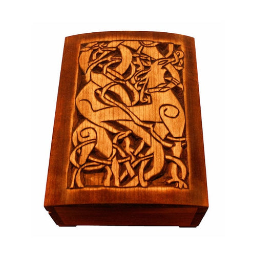 Wooden viking jewelry box with Urnes Deer, historical, Norse pattern, viking gift, memory box, hand carved