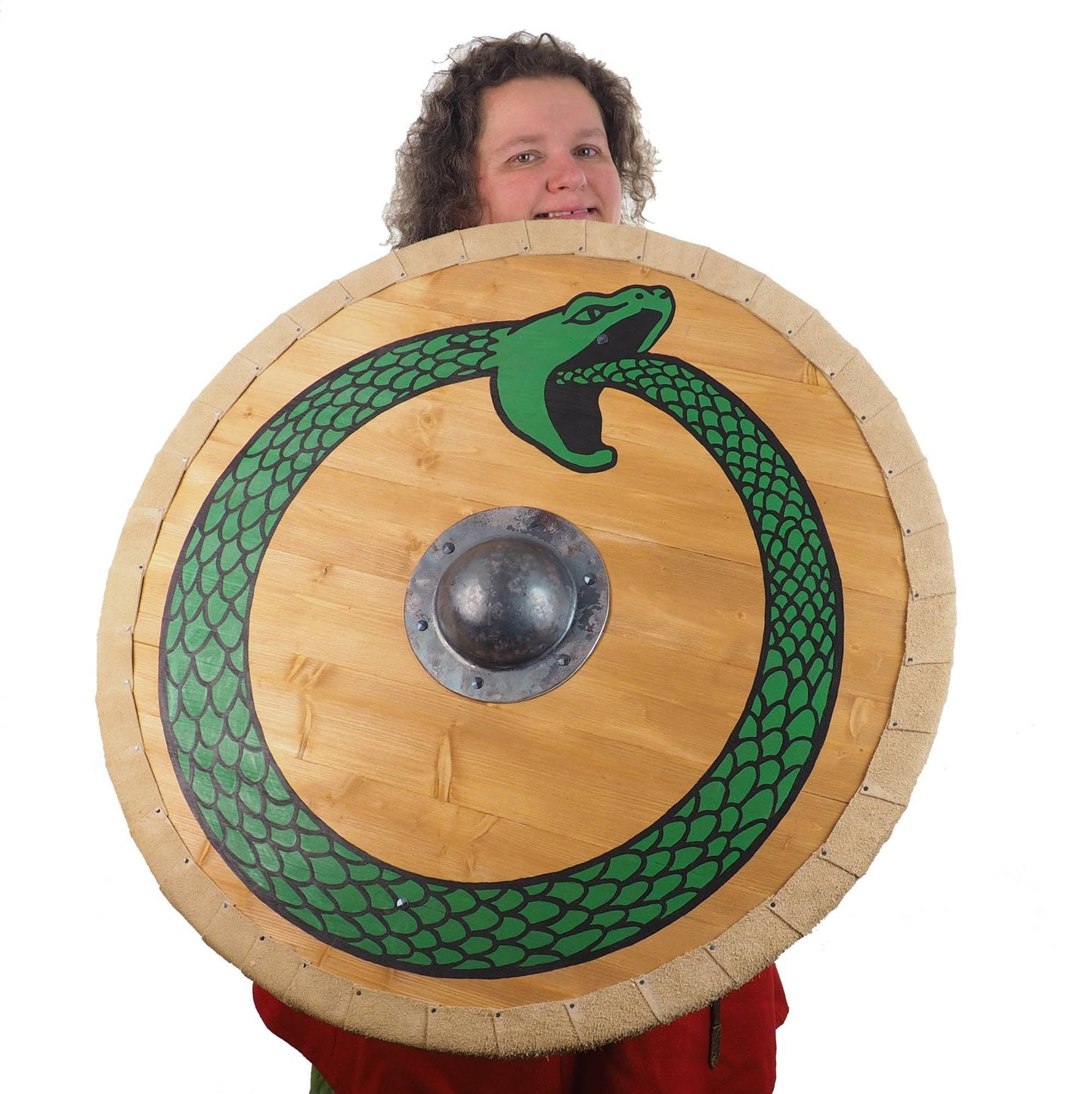 Personalized Viking Shield with Green Ouroboros  Pattern, 30 inch, Norsman shield, Wall decor, Larp and reenactment, SCA ready, black shield