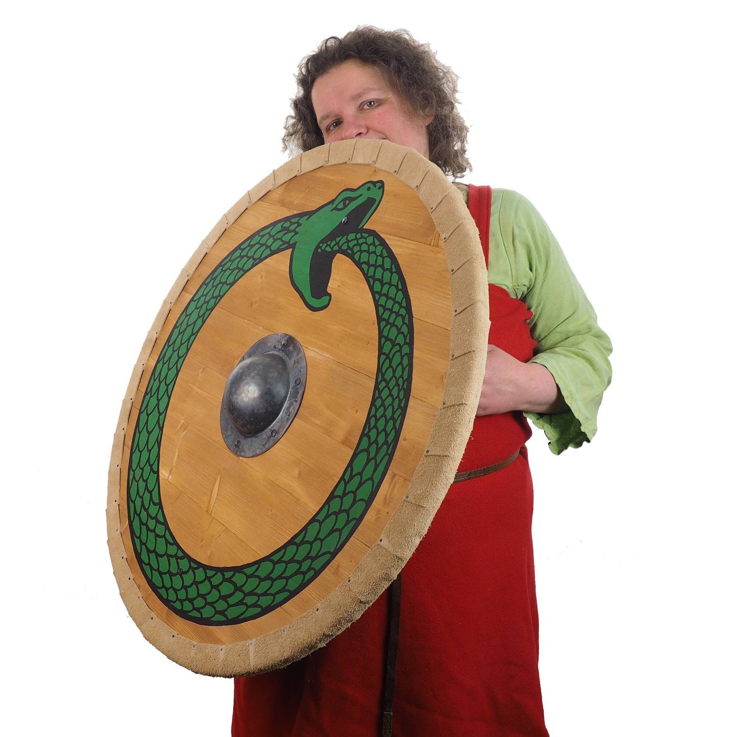 Personalized Viking Shield with Green Ouroboros  Pattern, 30 inch, Norsman shield, Wall decor, Larp and reenactment, SCA ready, black shield