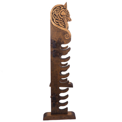 Viking personalized Stand for Weapons, standing, weapon rack with wolf head, hanging weapon holder , norsk style, medieval, Larp and SCA,