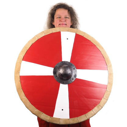 Red and white Viking Shield Pattern,cross pattern,  Norsman shield, Wall decor, Larp and reenactment, SCA ready, black shield