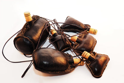 Mini hand crafted authentic medieval wine skin with wooden stopper leather flask bladder ALL NATURAL