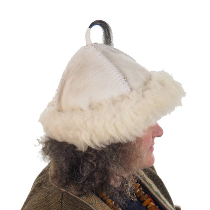 White Historical leather hat with horse tail, hand sewn, larp, medieval, sca, unisex hat, headdress viking, Mongol, Slavic, Viking clothing