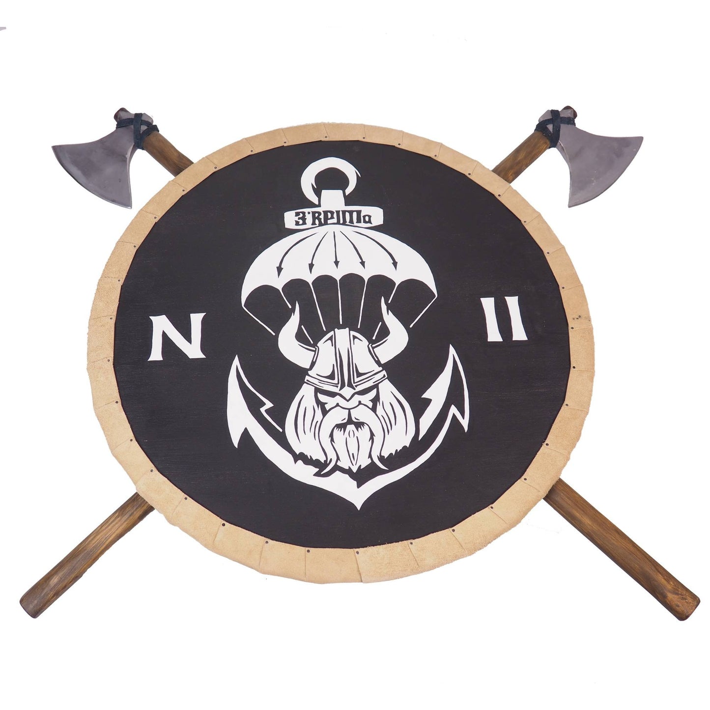 Personalized Viking Shield Pattern with 2 axes, 30 inch, Norsman shield, Wall decor, Larp and reenactment, SCA ready, black shield, axe