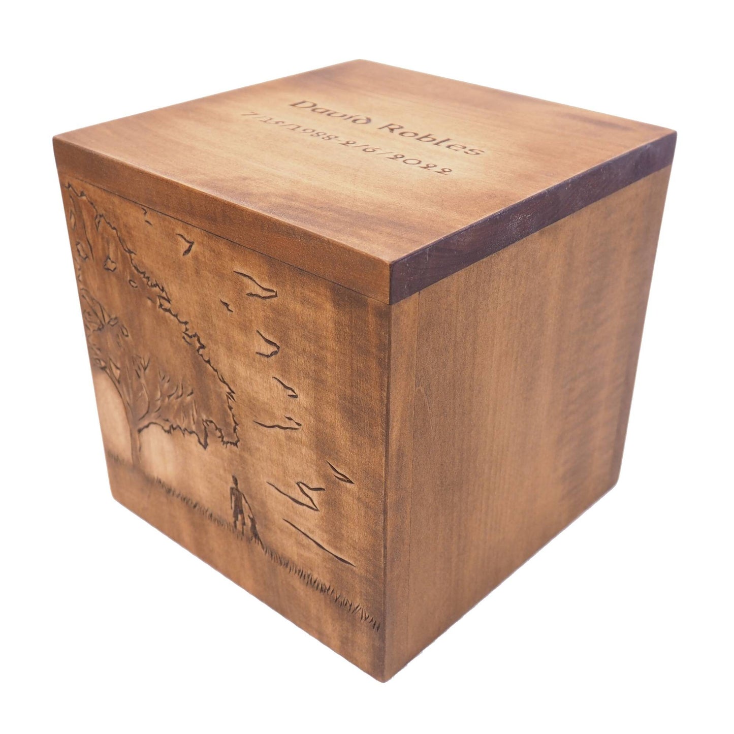 Tree and sunshine Square Personalized Wood Urn For Human Ashes, Wooden Memorial Box, Carved Keepsake Cremation Urns, Cremation Boxes, Burial