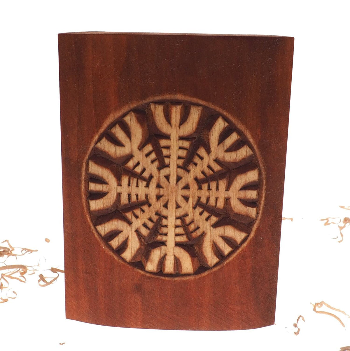 Big Wooden historical jewelry box with Aegishjalmur pattern memorial box wooden urn
