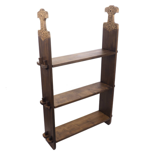 Viking personalized three-shelf bookcase , Wall shelf with Thor hammer, hanging book shelf , norsk style, medieval decor, Larp and SCA,