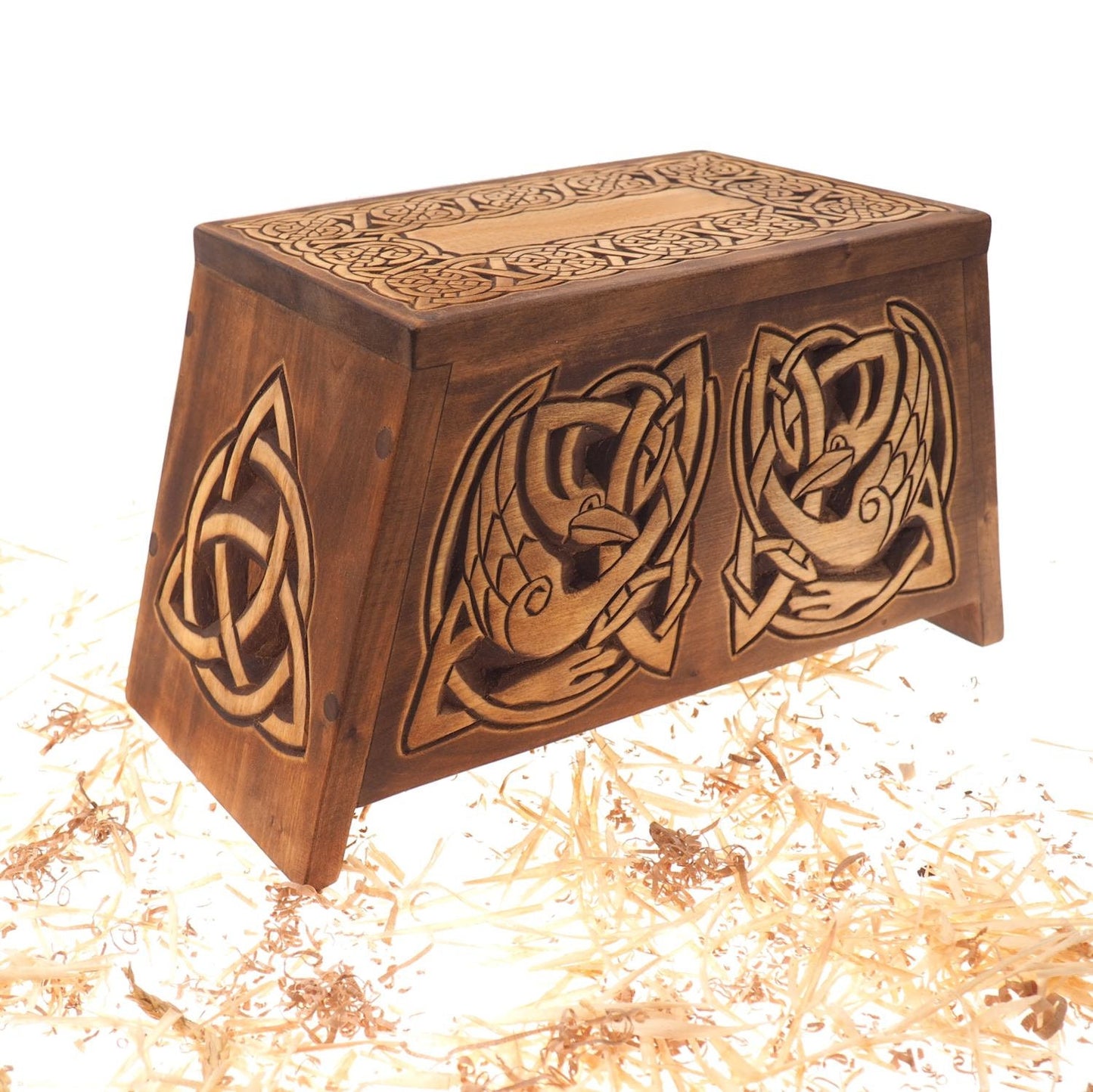 Celtic Wooden Urn For Human Ashes, Wooden Memorial Box, Hand Carved, Keepsake Cremation Urns, Cremation Boxes For Burial, Celtic pagan