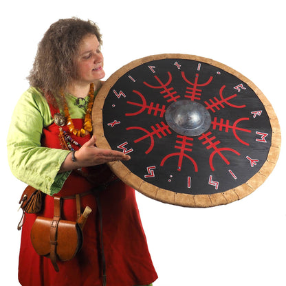 Aegishjalmur (RED) with runes (White) Viking Shield Pattern, Norsman shield, Wall decor, Larp and reenactment, SCA ready, black shield
