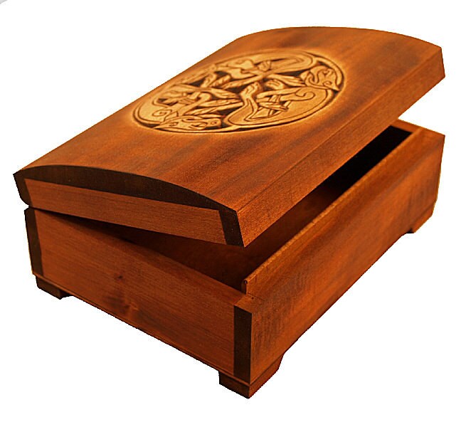 Wooden historical jewelry box with Celtic Ornament from Book of Kells