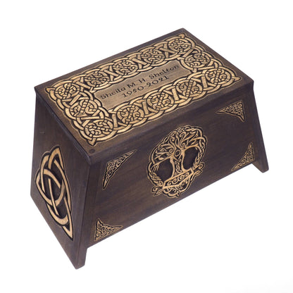 Ebony Thor hammer Yggdrasil Wooden Urn For Human Ashes,Memorial Box, Hand Carved, Keepsake Cremation Urns, Cremation Boxes For Burial