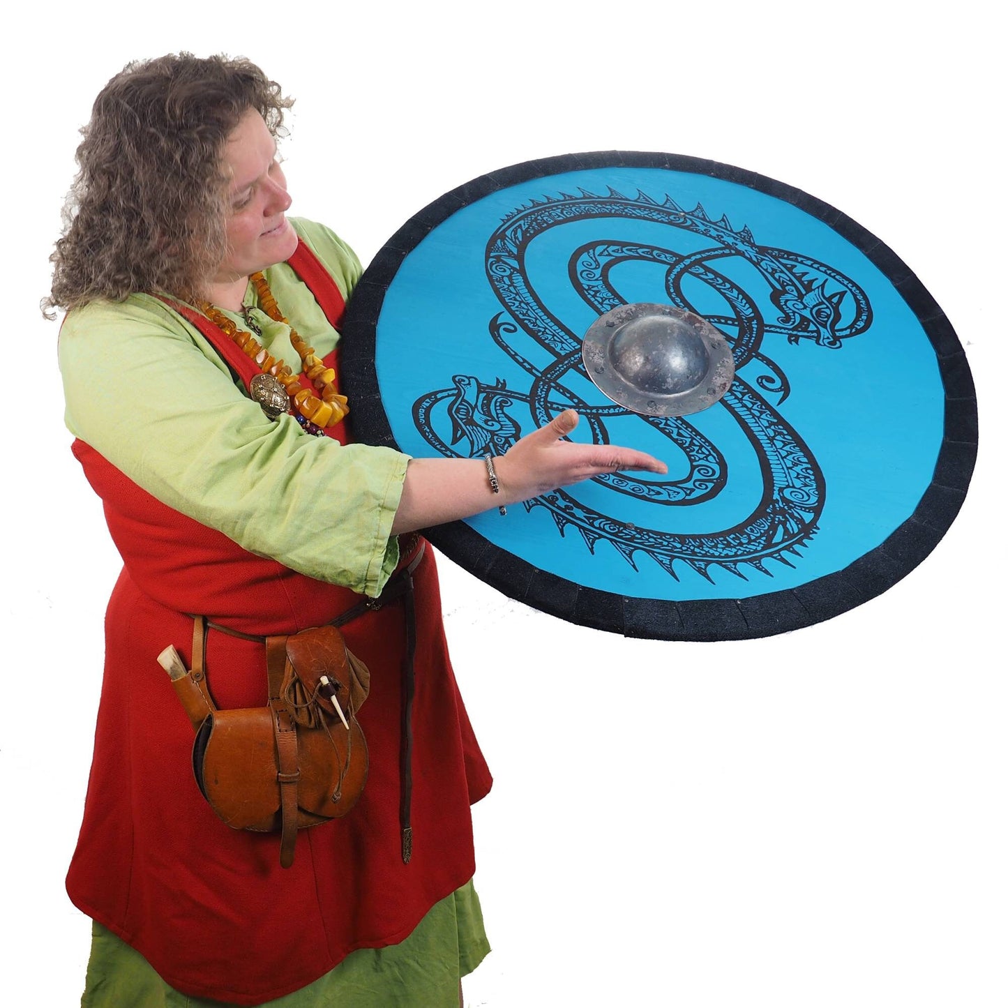 Personalized Blue Viking Shield with Dragon Pattern, 30 inch, Norsman shield, Wall decor, Larp and reenactment, SCA ready, black shield