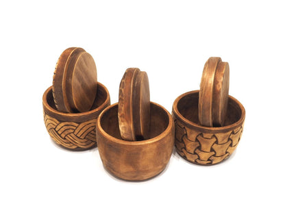 Hand carved round wooden box viking and celtic style