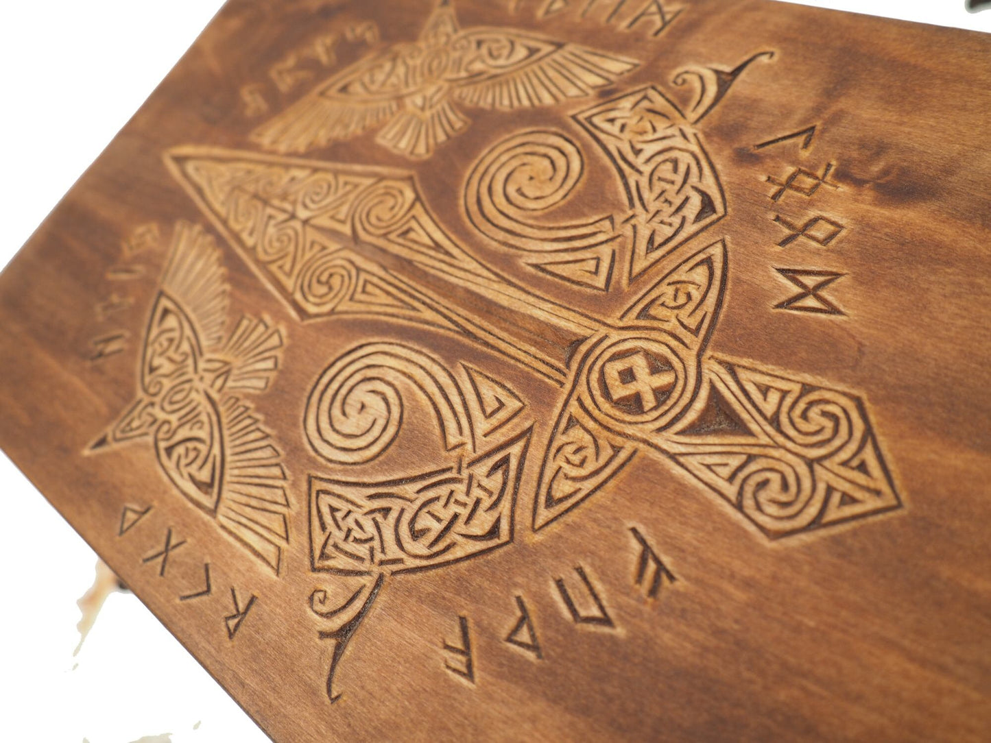 Viking Personalized Wood Urn For Human Ashes, Wooden Memorial Box Carved , Keepsake Cremation Urns, Cremation Boxes For Burial, Viking pagan
