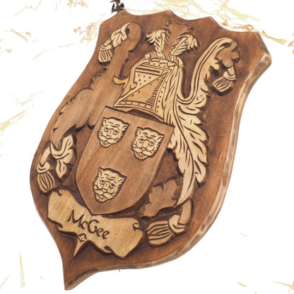 McGee Personalized Family Crest, Hand Carved, Coat of Arms, Custom, Family Shield, Wooden Emblem, Wedding Wood Art, Heraldic, Woodcraft