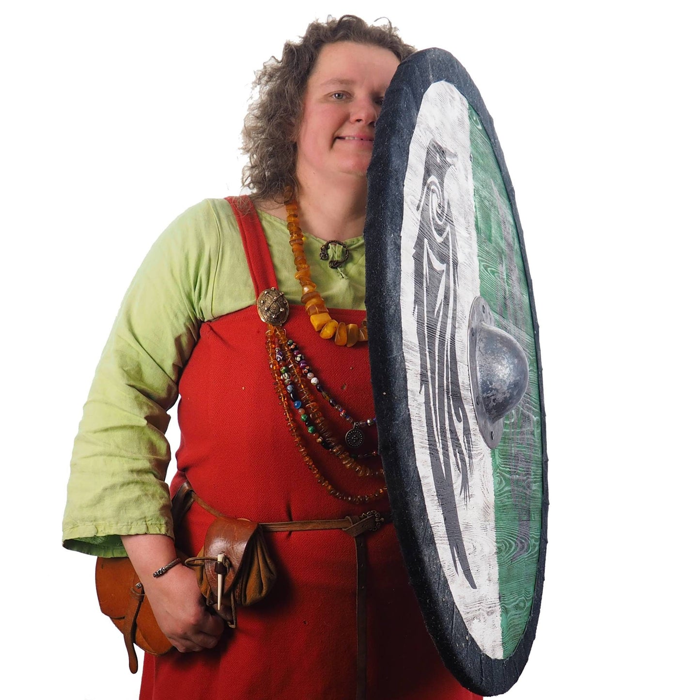 Double Ravens Personalized Viking Shield Green, Norsman shield, Wall decor, Larp and reenactment, SCA ready, black shield, Valhalla pattern
