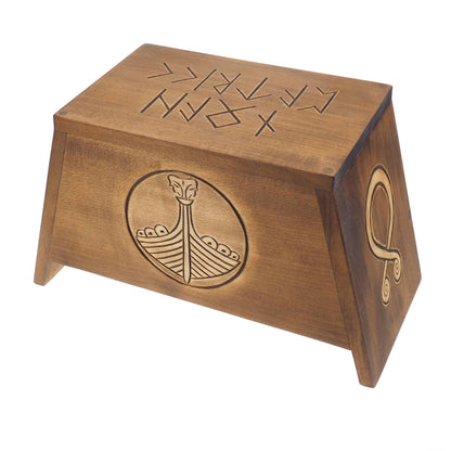 Viking ship Wooden Urn For Human Ashes, Wooden Memorial Box, Hand Carved, Keepsake Cremation Urns, Cremation Boxes For Burial, Viking pagan