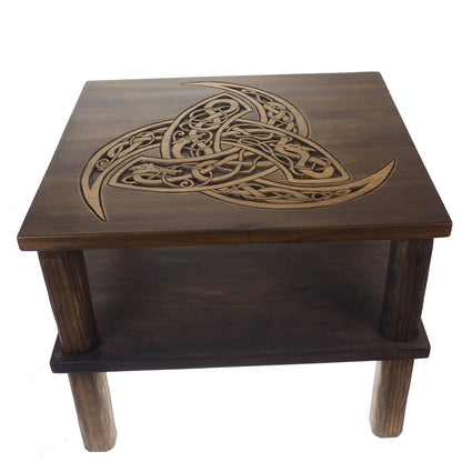 Coffee table, triple horns of Odin, Personalized, Hand Carving, Viking decor, hand carved table, Viking, night table, Norse, Scandinavian