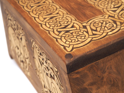 Personalized Wood Urn For Human Ashes, Wooden Memorial Box Carved , Keepsake Cremation Urns, Cremation Boxes For Burial, Viking pagan