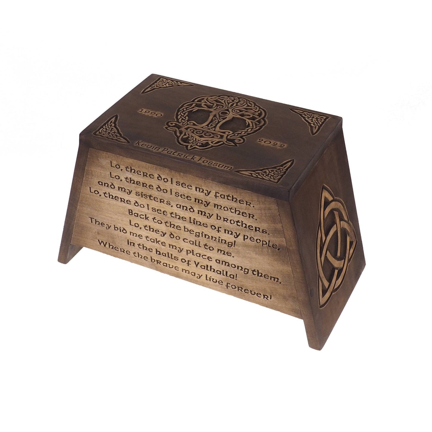 Viking Personalized Wood Urn with Yggdrasil, plait motive,  Wooden Memorial Box, Keepsake Cremation Urns, Cremation Boxes, Viking pagan