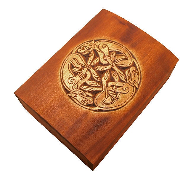 Wooden historical jewelry box with Celtic Ornament from Book of Kells