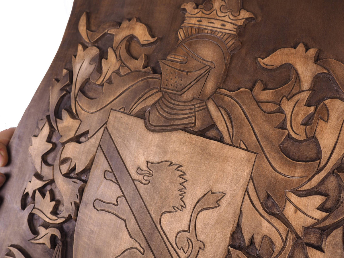 BIG Personalized Family Crest type 2, Hand Carved, Coat of Arms, Custom, Family Shield, Wooden Emblem, Wedding Wood Art, Heraldic, Woodcraft