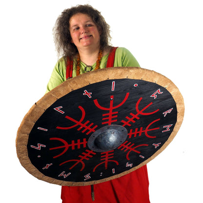 Aegishjalmur (RED) with runes (White) Viking Shield Pattern, Norsman shield, Wall decor, Larp and reenactment, SCA ready, black shield