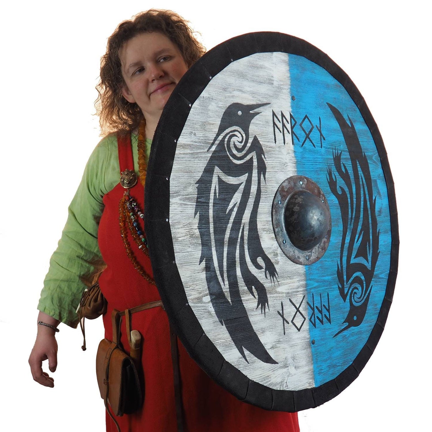 Double Ravens Personalized Viking Shield, Norsman shield, Wall decor, Larp and reenactment, SCA ready, black shield, Valhalla pattern