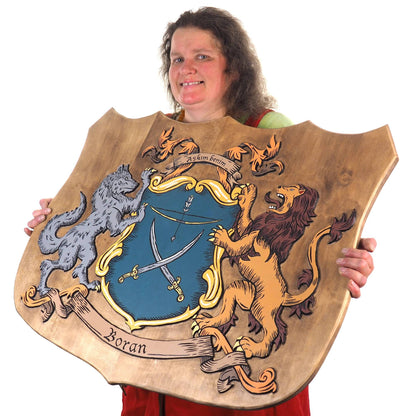 Gigantic Personalized Family Crest, Hand Carved, Coat of Arms, Custom, Family Shield, Wooden Emblem, Wedding Wood Art, Heraldic, Woodcraft