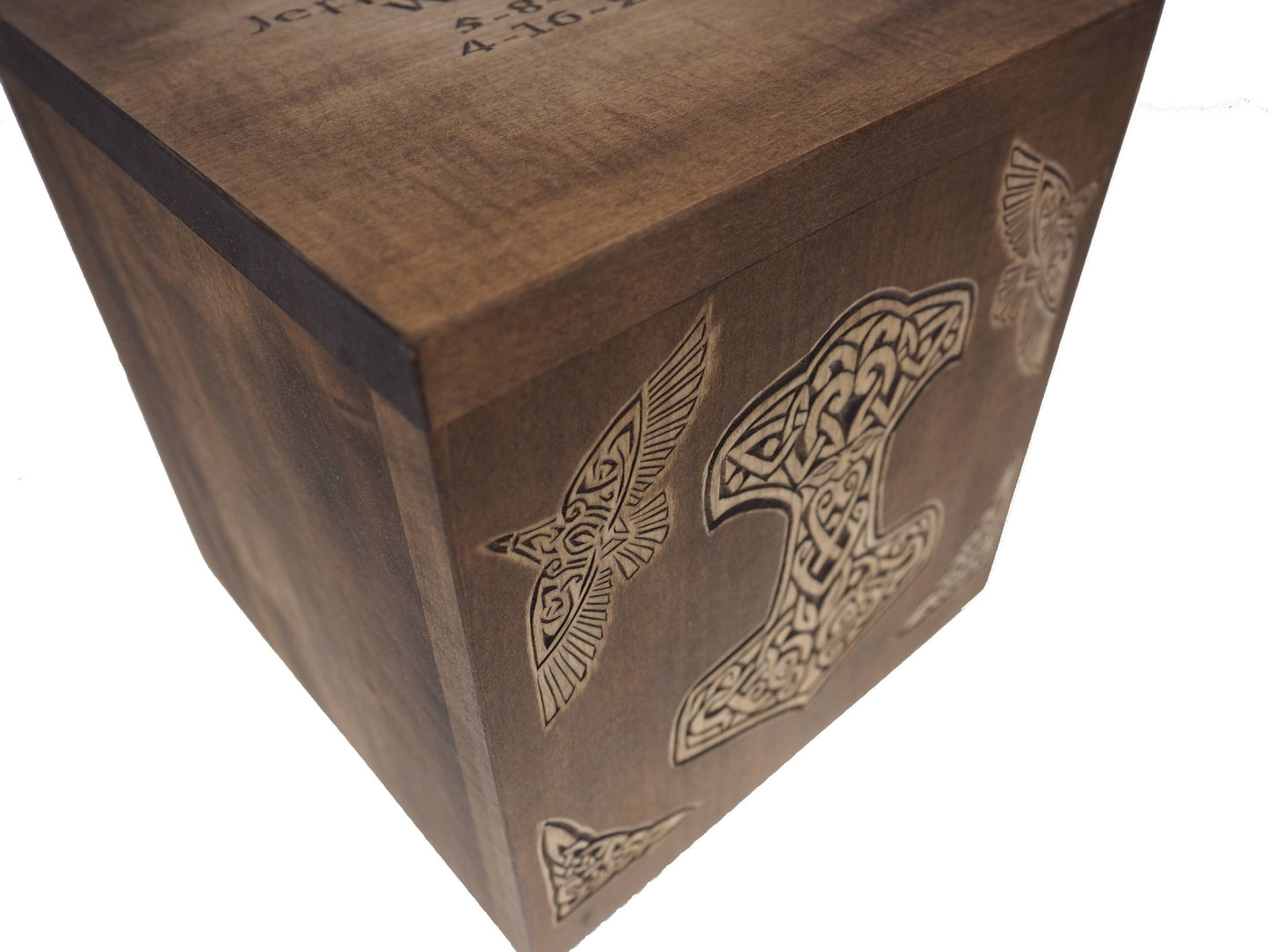 Square Personalized Wood Urn, Thor hammer , For Human Ashes, Wooden Memorial Box, Carved Keepsake Cremation Urns, Medieval Viking style