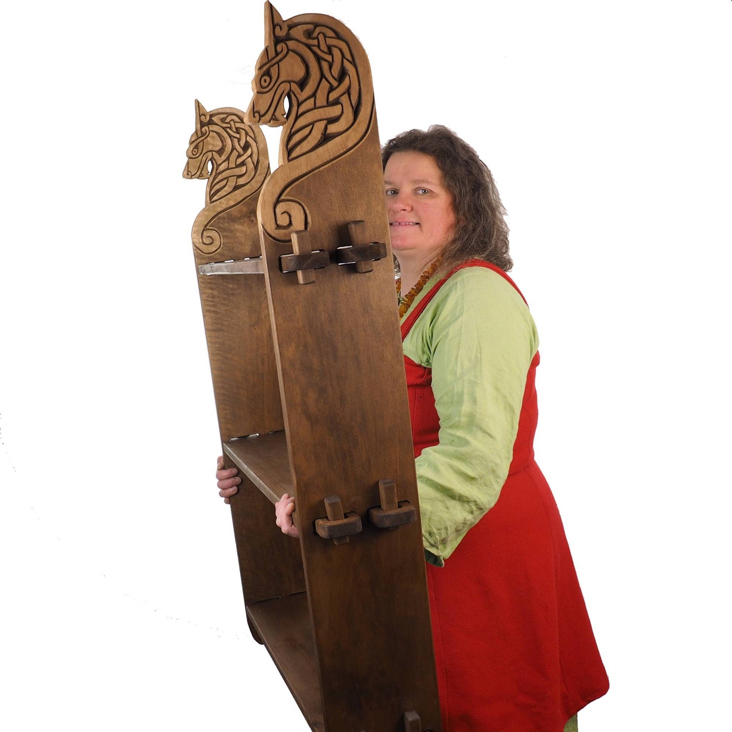 Viking personalized three-shelf bookcase , Wall shelf with wolf head, hanging book shelf , norsk style, medieval decor, Larp and SCA,