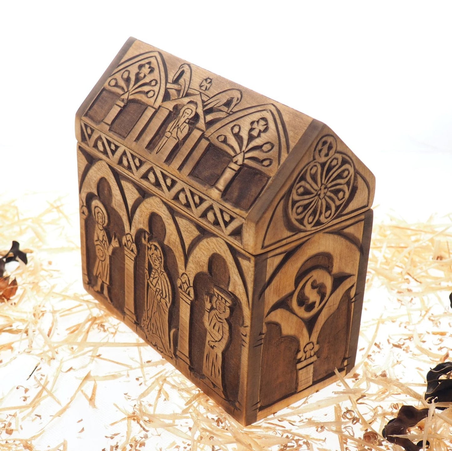 Reliquary box, wooden hand carved jewelry box, keepsake box, jewelry storage
