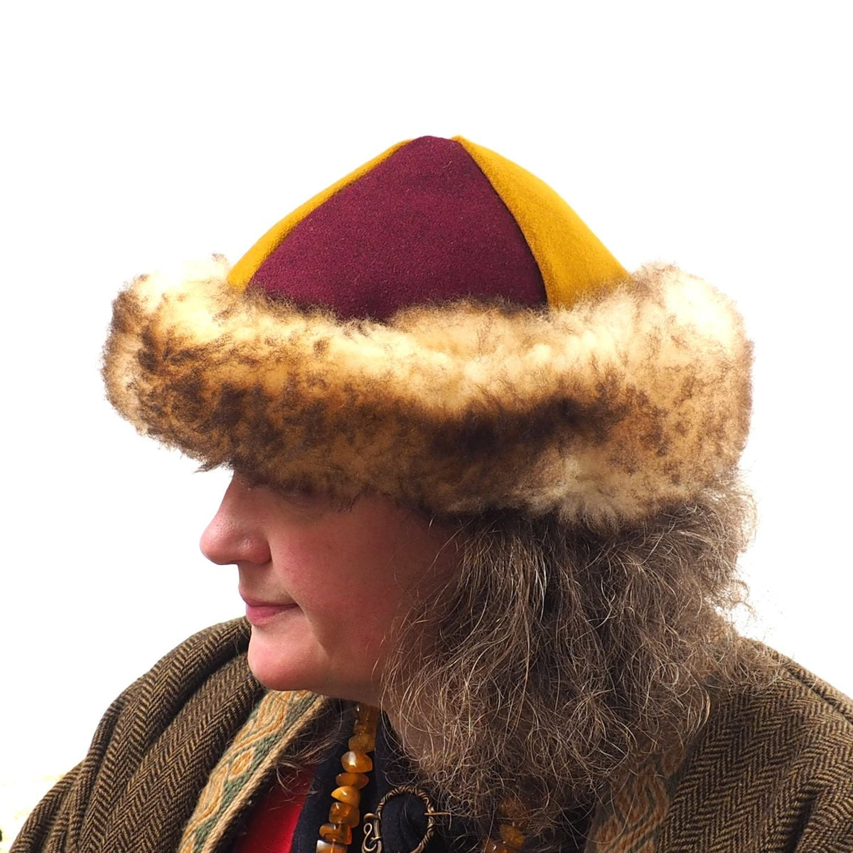 Viking wool hat, hand sewn, wool and sheep, larp, medieval, sca, unisex hat, Woolen headdress viking fur Mongol Slavic Viking clothing