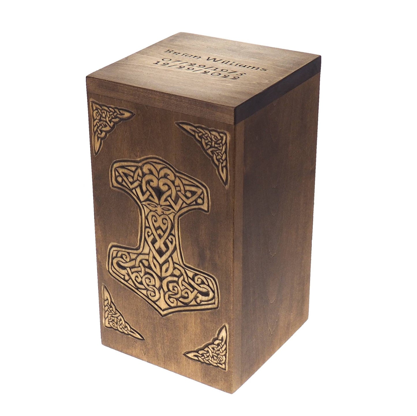 Personalized Wood Urn For Human Ashes,Thor hammer,  Wooden Memorial Box, Carved Keepsake Cremation Urns, Cremation Boxes For Burial