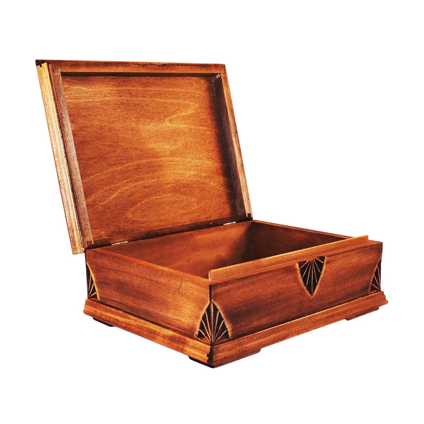 Hand-carved wooden box with Gothic motifs