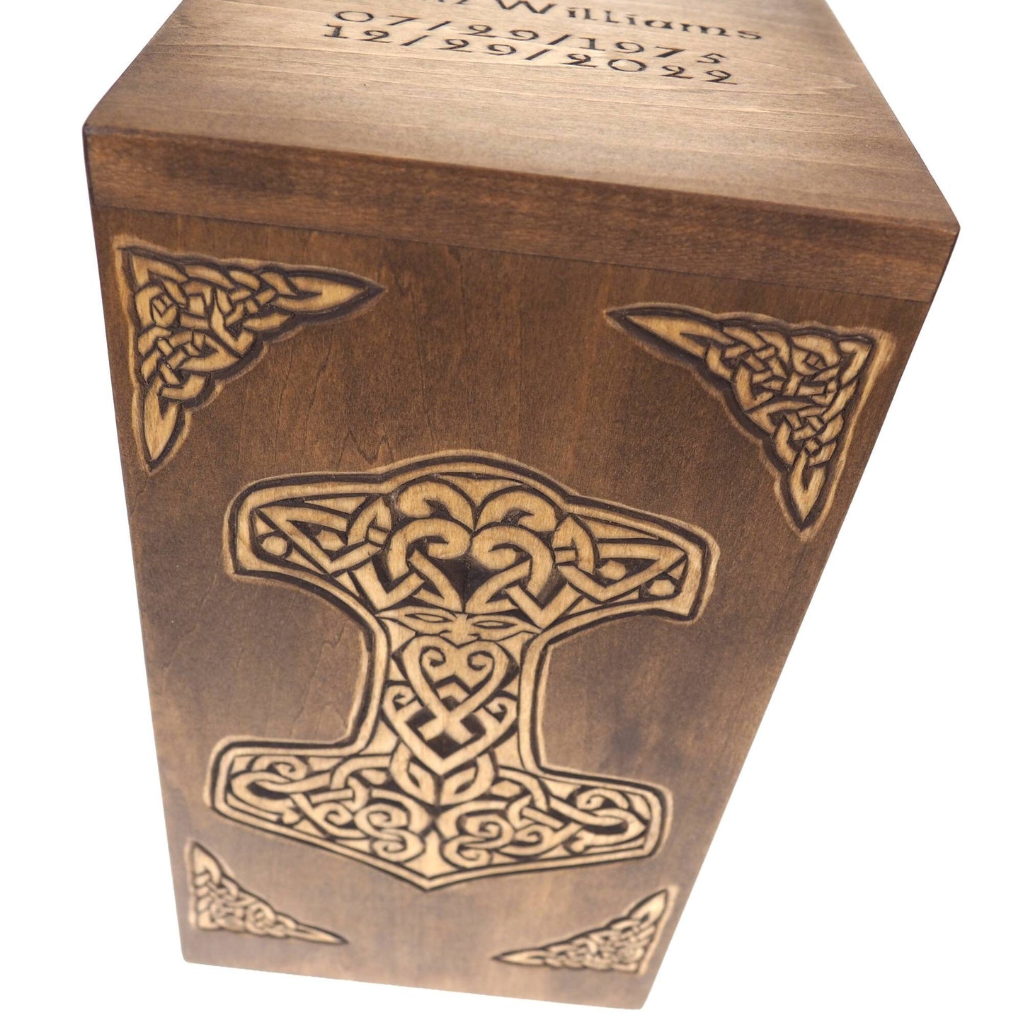 Personalized Wood Urn For Human Ashes,Thor hammer,  Wooden Memorial Box, Carved Keepsake Cremation Urns, Cremation Boxes For Burial