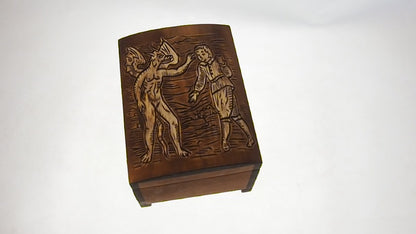 Personalized wooden hand carved jewelry box, Devil temptation - Compendium Maleficarum, keepsake box, memory, hand-carved,